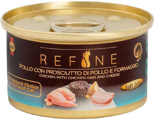 Refine Hrană Umedă pentru Pisici în Conservă cu Pui, Ham, Ton, Brânză și Orez 85gr