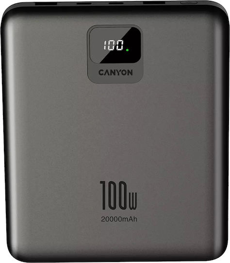 Canyon PB-2008 Външна Батерия 20000mAh 100W с 2 USB-A Изходни Порта и 2 USB-C Изходни Порта Power Delivery / Бързо Зареждане Сива