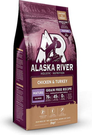 Alaska River Chicken & Turkey Ξηρά Τροφή χωρίς Σιτηρά για Ηλικιωμένες Γάτες με Κοτόπουλο / Γαλοπούλα 2kg