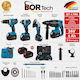 Homeone Bortech CT4 Set Eckiges Rad & Bohrschrauber & Schraubenzieher & Schlagbohrschrauber 36V mit 3 Batterien 6Ah und Hülle