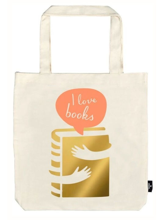 Moses I Love Books Cotton Shopping Bag in Beige color