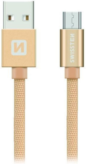 Swissten Geflochten / Flach USB 2.0 auf Micro-USB-Kabel Gold 1.2m (71522204) 1Stück