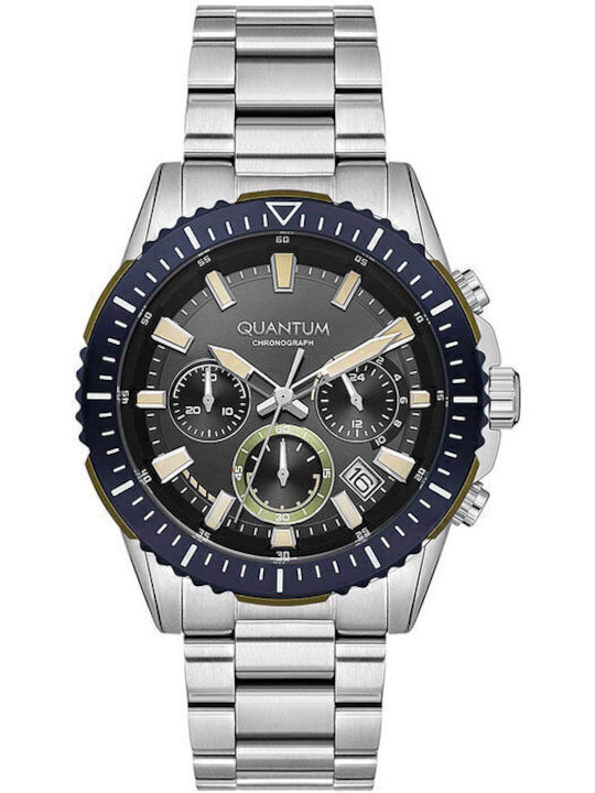 Quantum Men's Watch 45mm Chronograph Battery with Silver Metal Bracelet