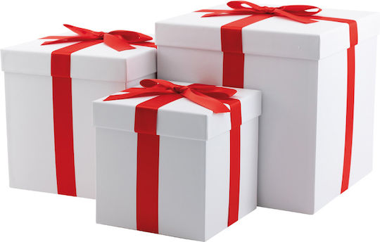 Set de 3 cutii decorative pentru cadouri din hârtie alb-roșu 30x30x30cm 25x25x25cm 20x20x20cm 157.001.0123.32