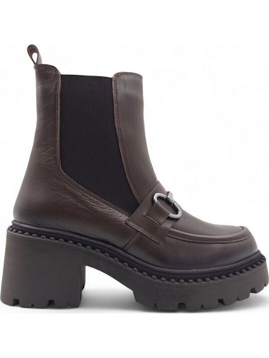 Mago Shoes Δερμάτινα Γυναικεία Μποτάκια Καφέ