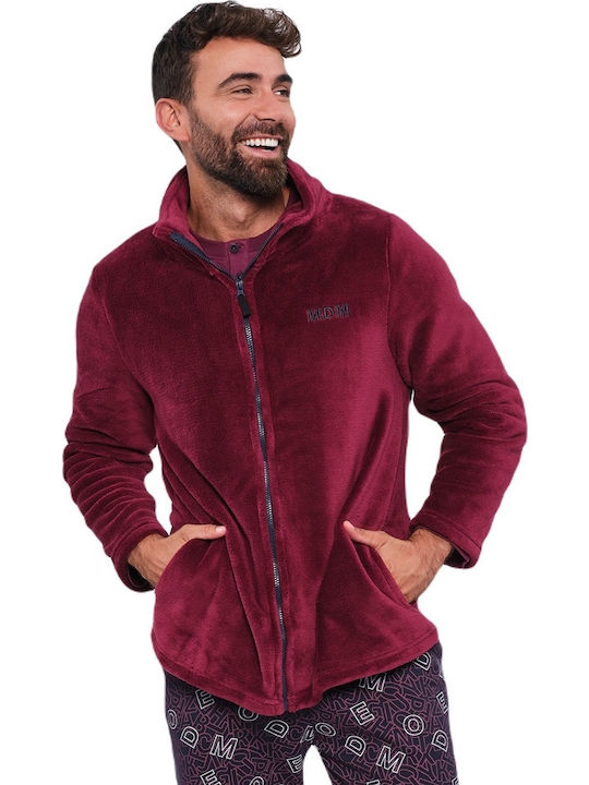 Muydemi Χειμερινή Ανδρική Ρόμπα Fleece Μπορντό
