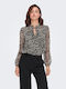 Women's Blouse Long Sleeve Animal Print Black