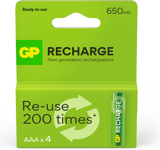 GP Batteries Wiederaufladbare Batterien AAA 650mAh 4Stück