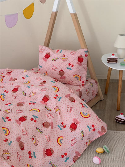 Palamaiki Sheet Set Single with Elastic Band Cotton Pink 110x200cm 3pcs