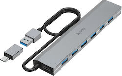 Hama Usb Hub 7 Ports Usb 3.2 Gen 1 5 Gbit S Including Usb-c Adapter Power Supply Unit