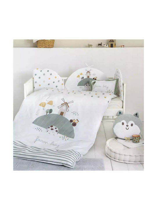 Nima Baby Sheets Set Crib Cotton Fitted White, Green, Beige Green 70x140cm 3pcs