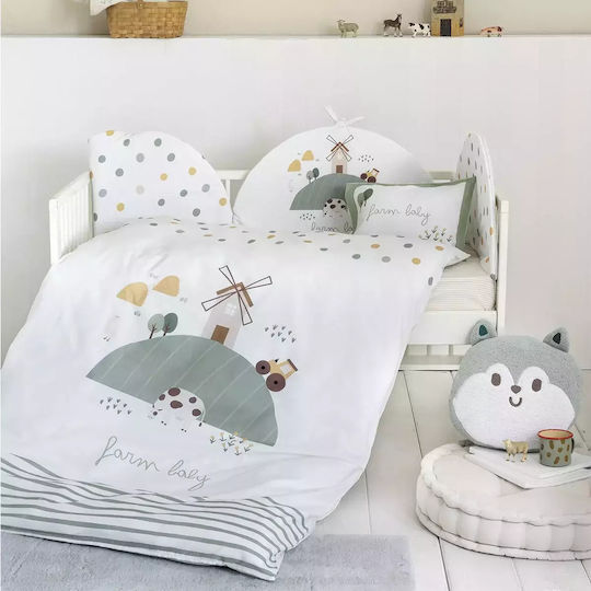 Nima Σετ με Λάστιχο Farm Baby Λευκό, Πράσινο, Μπεζ 70x140εκ.