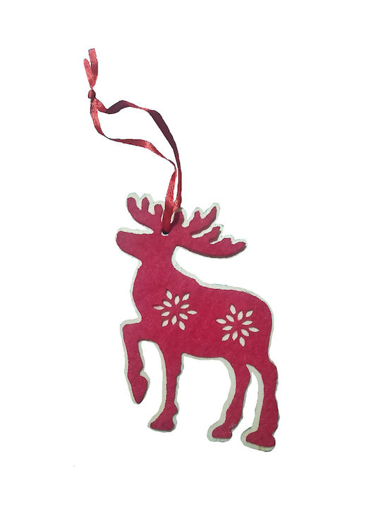 Hanging Ornament Deer Wooden Red