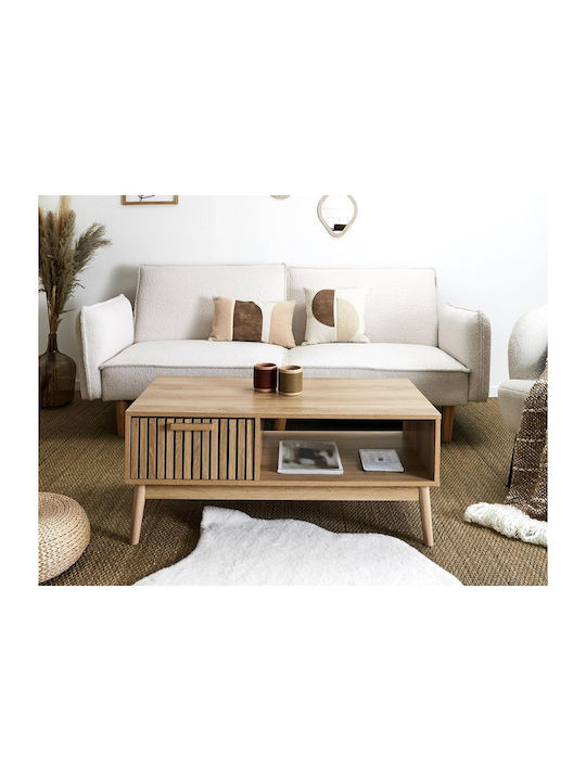 Rectangular Central Coffee Table Klaus Made of Solid Wood with Brown Drawers W100xL50xH43cm