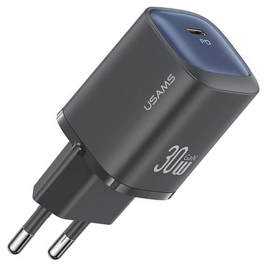 Usams Φορτιστής Χωρίς Καλώδιο GaN με Θύρα USB-C 30W Power Delivery Μαύρος (CC251)