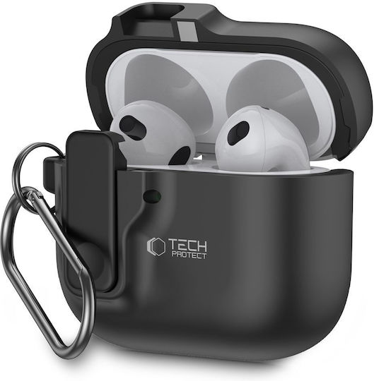 Tech-Protect Hülle Silikon mit Haken in Schwarz Farbe für Apple AirPods 4