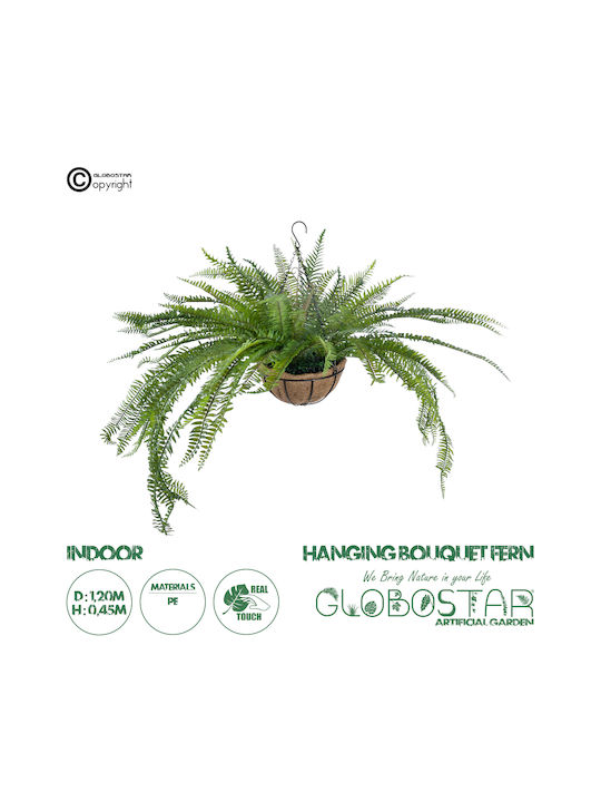 Globostar Artificial Garden Fern Hanging Plant 20624 Artificial Hanging Decorative Fern Plant Y45cm