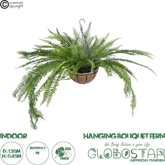 Globostar Artificial Garden Fern Hanging Plant 20624 Τεχνητό Κρεμαστό Διακοσμητικό Φυτό Φτέρης Y45cm