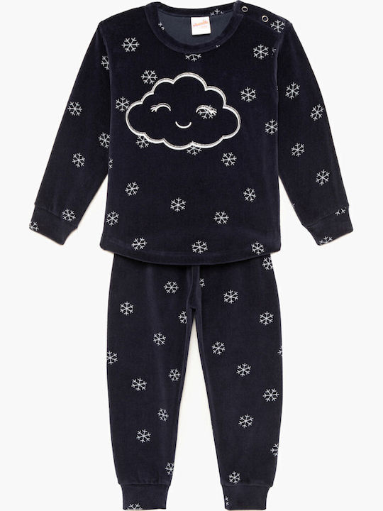 Minerva Kids' Pajamas Winter Cotton Dark Blue SNOW FLAKES