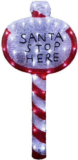 Illuminated Christmas Plastic Figure Sign Height 78cm Santa Stop Here