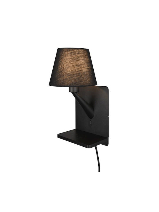 Trio Lighting Модерен Осветително тяло За стена С щепсел с фасунга E27 с USB порт Черен 16x18.5x16см.