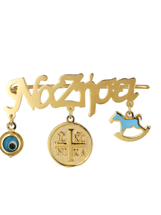 Child Safety Pin made of Gold Plated Silver with Constantinato