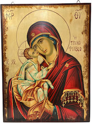 Virgin Mary Glykofilousa MDF Wood Gold Leaf Handmade Aging Varnish Dimension 80 X 60 cm Virgin Mary Glykofilousa MDF Wood Gold Leaf Handmade Aging Varnish Dimension 80 X 60 cm