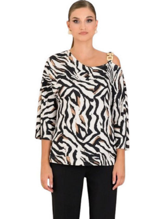 Women's Blouse Long Sleeve Animal Print Vanilla