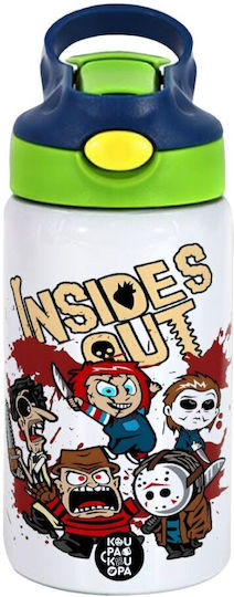 Koupakoupa Halloween Inside Out Kids Water Bottle Halloween Stainless Steel with Straw Green 350ml