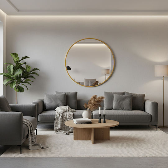 Marhome Oglindă de Perete cu Auriu Ramă din Metalic Diametru 80cm 1buc