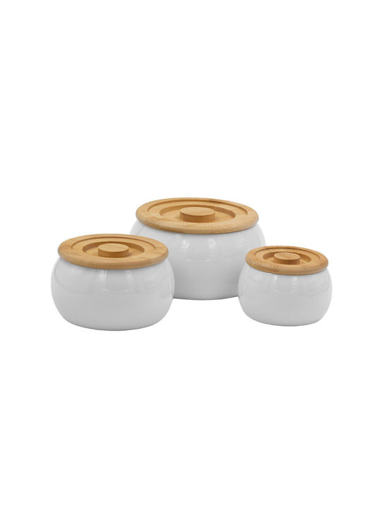 InTheBox Set of 3 General Use Food Jars with Lid Porcelain White 16x16x15.5cm 3 Pieces