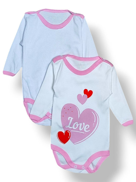Babydom Set Babystrampler Langärmliges Pink, White 2Stück