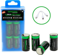 Επαναφορτιζόμενες Μπαταρίες Λιθιου Lithium Cr123 Usb-c Lithium 800mah Σετ 4 Τεμάχια Patona Premium