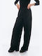 Women's High Waist Fabric Trousers in Slim Fit Blue