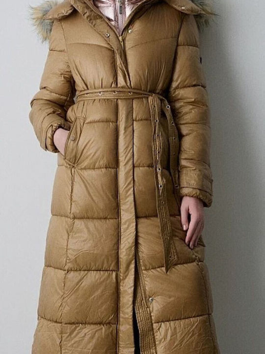 Lang Damen Ärmellos Puffer Jacke für Winter Beige