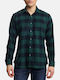 Long-sleeved Cotton Shirt Checked Green