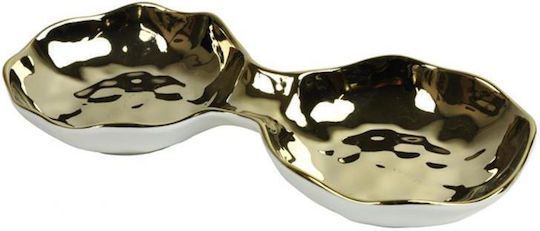 Atmosphera Ceramic Dessert Divided Serving Plate with 2 Slots Gold 11.5x25.5x3.5cm