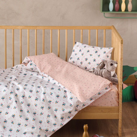 Kentia Taiko Set Baby Bettlaken Für Wiege Baumwolle Weiß Rosa Weiß 60x120cm 2Stück