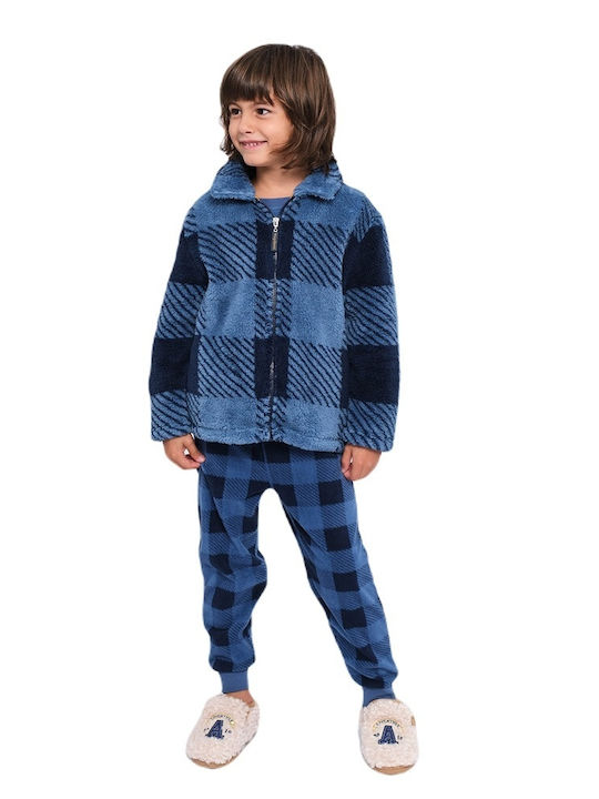 Muydemi Kinder Bademantel Winterlich Fleece Hellblau