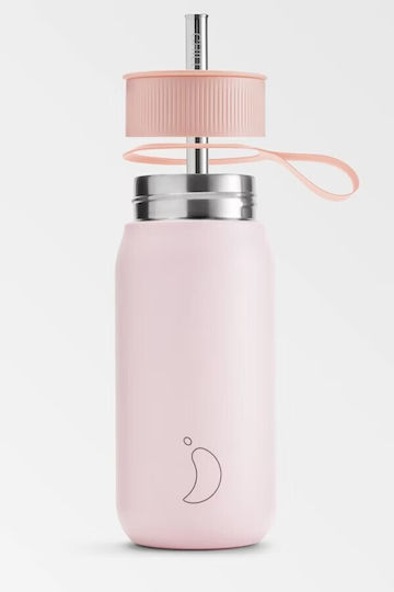 Chilly's Series 2 Switch Glass Thermos Bottle Stainless Steel BPA Free 750ml Blush Pink With Straw