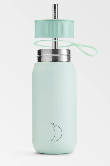 Chilly's Series 2 Switch Glass Thermos Stainless Steel BPA Free 750ml Lichen Green with Straw