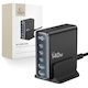 Tech-Protect Charging Stand with 2 USB-A Ports and 3 USB-C Ports and Cable micro USB 140W Quick Charge 3.0 / Power Delivery in Black color (DC140W-GAN)