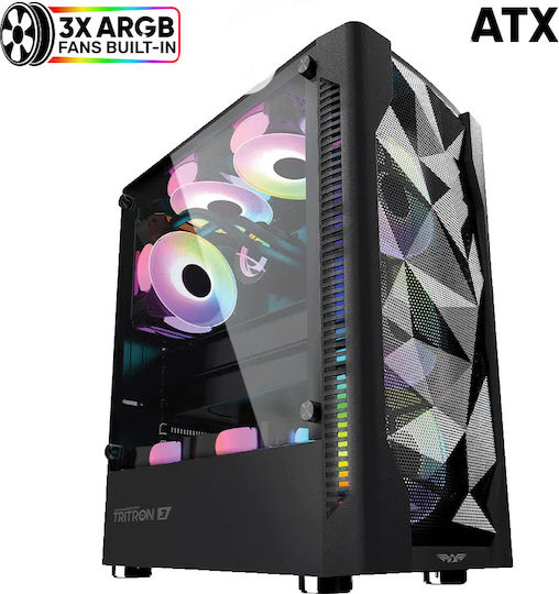 Armaggeddon Tritron 3 Gaming Midi Tower Κουτί Υπολογιστή με Πλαϊνό Παράθυρο και RGB Φωτισμό Μαύρο