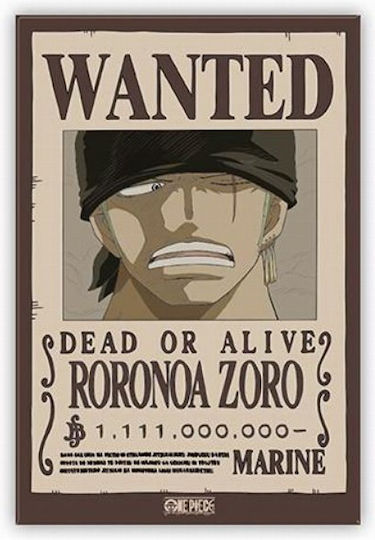 One Piece Roronoa Zoro Wanter Poster Μαγνητάκι Ψυγείου 5.5x8cm