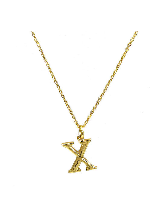 Fhs Jewlery Κολιέ Μονόγραμμα "Χ" από Επιχρυσωμένο Ατσάλι