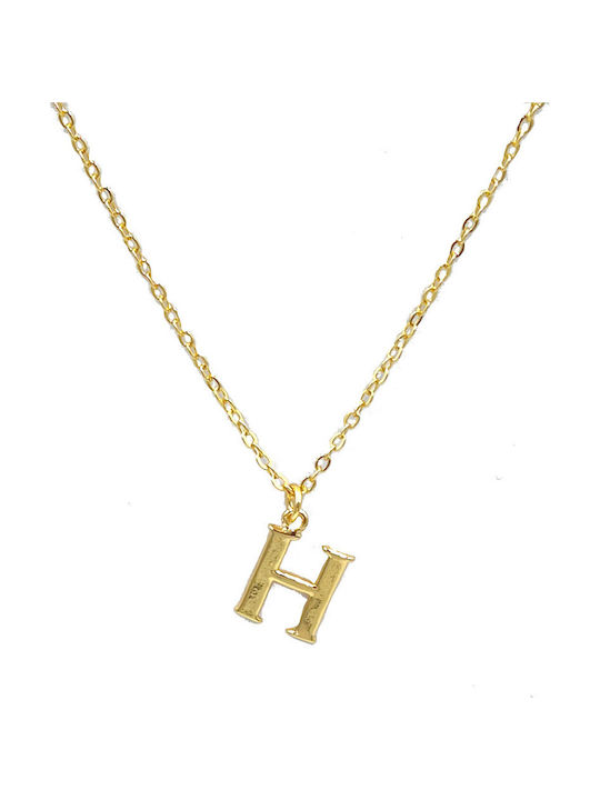 Fhs Jewlery Κολιέ Μονόγραμμα "Η" από Επιχρυσωμένο Ατσάλι