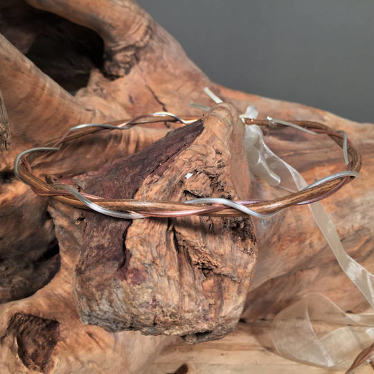 Hochzeitskronen Vintage Geflecht Holz Silber & Roségold Band