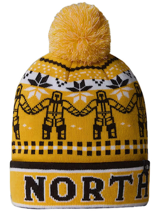 Pom Pom Beanie Unisex Beanie Knitted in Yellow color