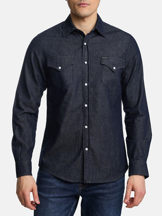 Μακρυμάνικo Τζιν Πουκάμισο σε Στενή Γραμμή Denim