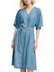 Καλοκαιρινό Midi Σεμιζιέ Φόρεμα Τζιν Light Blue
